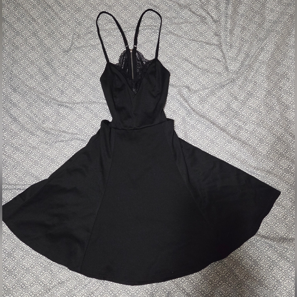 Lush Black Lace-Trim Mini Dress